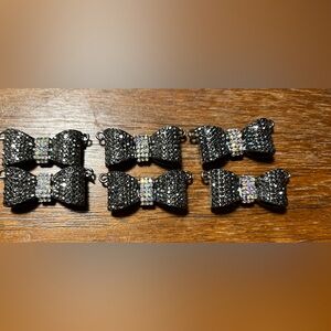 Rhinestone Gun Metal Bow Necklace Bracelet Connector Finding Lot- 6